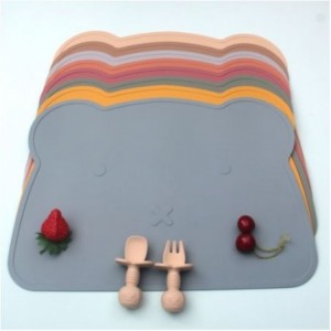Silicone Teddy Placemat - Blue Grey