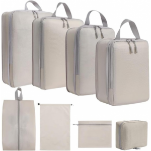 8pcs Lightweight Travel Organiser Set - Beige