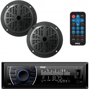 Pyle Marine Headunit Receiver Speaker Kit - In-Dash LCD Digital Stereo System
