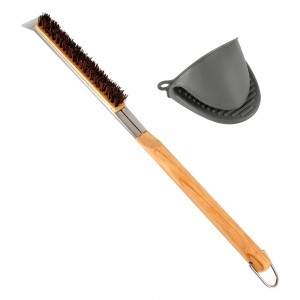 Pizza Stone Brush with Scraper and Silicone Oven Mitt