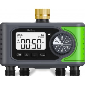 4-Zone Digital Water Timer for Garden Hose – Automatic Sprinkler Timer with Rain Delay- Manual Watering &amp; Brass Inlet – Multi-Zone Irrigation Controller