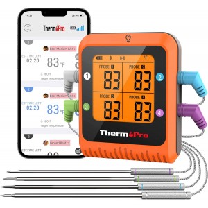 ThermoPro Digital Wireless Meat Thermometer - Bluetooth with 4 Colour-Coded Probes