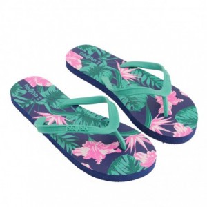 Pata Pata Ladies Flip Flops Green Floral - Size 3/4