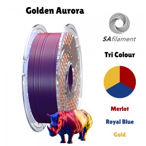 SA Filament Tri-Colour PLA + Silk Filament Golden Aurora - Royal Blue &amp; Merlot &amp; Gold