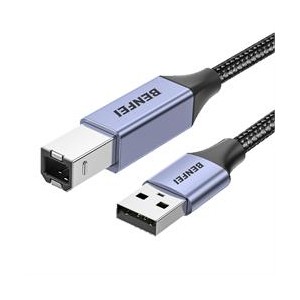 BENFEI USB-A Male To USB-B V2.0 Male Braided Printer 2m Cable With 480Mbps Fast Data Transmission Rate And Aluminum Alloy Shell – Grey Colour