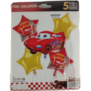 Casey 5pc Red Cars Themed Birthday Balloon Set