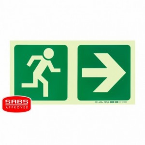 Photoluminescent 190MM Safety Sign -E1-RUNNING Man+arrow Right