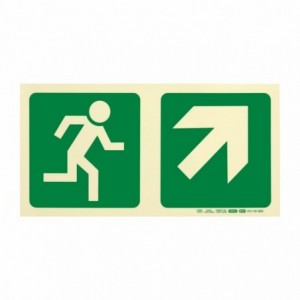 Photoluminescent 190MM Safety Sign -E11-RUNNING Man+diagonal Arrow Up And Right