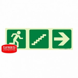Photoluminescent 190MM Safety Sign -E18-RUNNING Man+stairs Going Up+arrow Right