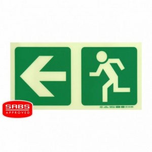 Photoluminescent 190MM Safety Sign -E2-ARROW Left+running Man