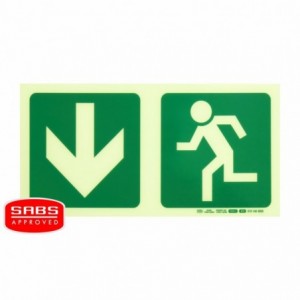 Photoluminescent 190MM Safety Sign -E3-ARROW Down+running Man