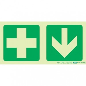 Photoluminescent 190MM Safety Sign -E7A-GREEN Cross+arrow Down