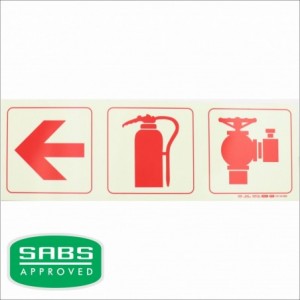 Photoluminescent 190MM Safety Sign - F11-ARROW Left+fire Extinghuisher+fire Hydrant