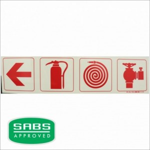 Photoluminescent 190MM Safety Sign - F1-ARROW Down + Fire Extinguisher + Fire Hose Reel+fire Hydrant