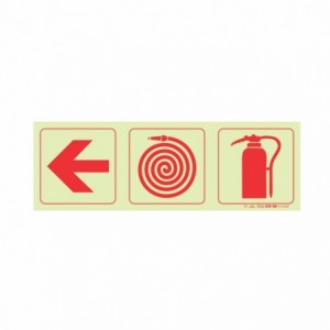 Photoluminescent 190mm Safety Sign F5 Arrow Left Fire Hose Reel Fire Extinguisher