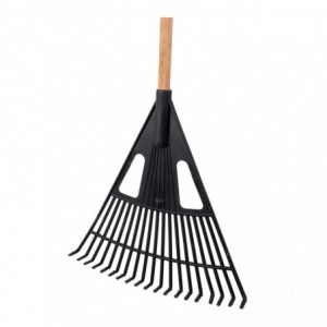 Leaf RAKE-PLASTIC X Wooden HANDLE-LONG Flat Teeth