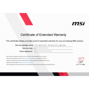 MSI Warranty EXTENSION/ 1+ Year Extension