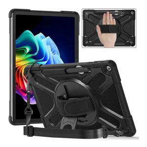 Tuff-Luv - Armour Jack Rugged Case with Shoulder Strap and Stand for Microsoft Surface Pro 12 - Shockproof- Hand Strap- Kickstand- and 360° Rotation - Black