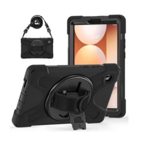 Tuff-Luv - Armour Jack Rugged Case with Shoulder Strap and Stand for Galaxy Tab A11 (SM-X133/X135) Shockproof- Hand Strap- Kickstand and 360° Rotation - Black