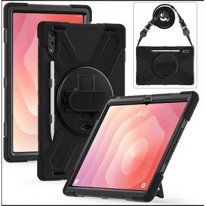 Tuff-Luv - Armour Jack Rugged Case with Shoulder Strap and Stand - Shockproof- Hand Strap- Kickstand- and 360 Rotation Compatible with Samsung Galaxy Tab S11 Ultra (SM-X936) 14.6" - Black
