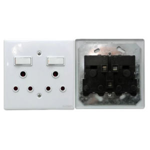 Double Switch Wall Socket 2x16Amp Steel Cover