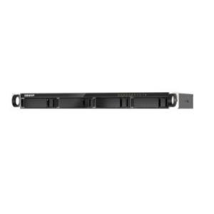 QNAP 4-bay 1U Short-Depth 12" NAS- Marvell Octeon TX2 CN9130 / CN9131 64-bit Quad-Core 2.2 GHz- 4GB DDR4 SODIMM RAM (1 slot- up to 32GB)- 4 x 2.5"/3.5" SATA 6Gbps HDD bay- 2 x M.2 2280 NVMe PCIe Gen3 