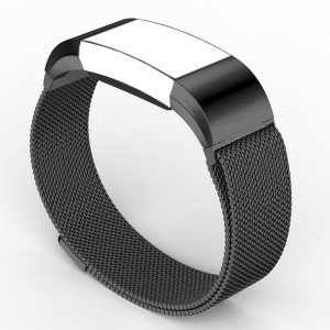 Fitbit Charge 2 Stainless Steel Band - Adjustable Replacement Strap - Milanese Black, Large