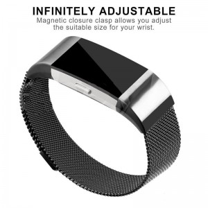 Fitbit Charge 2 Stainless Steel Band - Adjustable Replacement Strap - Milanese Black, Large