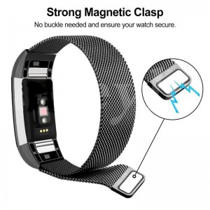 Fitbit Charge 2 Stainless Steel Band - Adjustable Replacement Strap - Milanese Black, Large