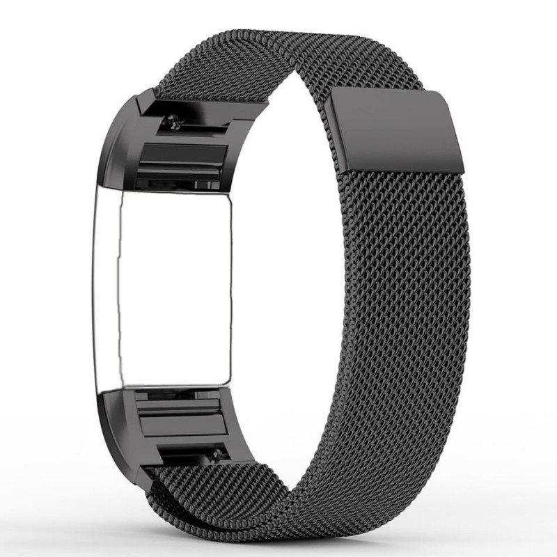 Fitbit Charge 2 Stainless Steel Band - Adjustable Replacement Strap - Milanese Black, Large