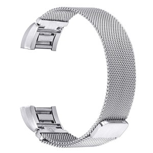 Fitbit Charge 2 Stainless Steel Band - Adjustable Replacement Strap with Magnetic Lock -Silver