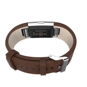 Fitbit Charge 2 Leather Band - Adjustable Replacement Strap - Dark Brown, Large