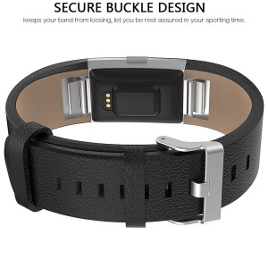 Fitbit Charge 2 Leather Band - Adjustable Replacement Strap - Black, Large