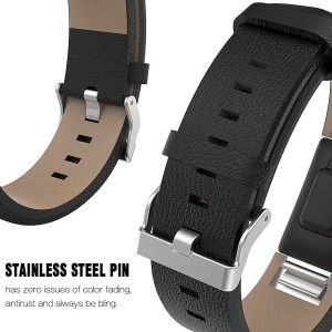 Fitbit Charge 2 Leather Band - Adjustable Replacement Strap - Black, Large