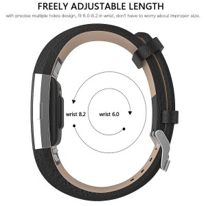 Fitbit Charge 2 Leather Band - Adjustable Replacement Strap - Black, Large