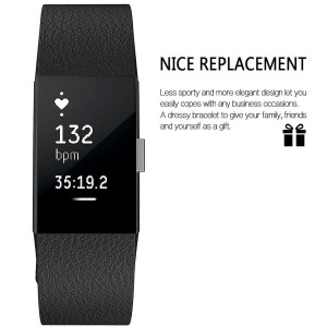 Fitbit Charge 2 Leather Band - Adjustable Replacement Strap - Black, Large