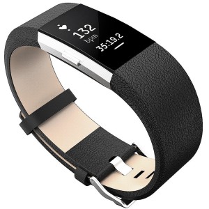 Fitbit Charge 2 Leather Band - Adjustable Replacement Strap - Black, Large