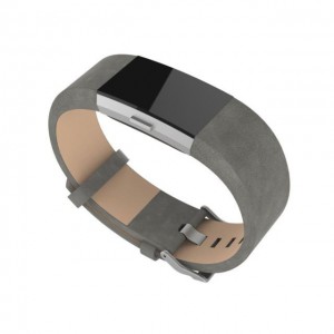 Fitbit Charge 2 Leather Band - Adjustable Replacement Strap - Grey, Large