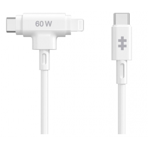 HyperJuice Silicone USB-C to USB-C and Lightning Hybrid 60W Cable (1.5 Meter)  - White (6941921149376)