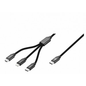 Volkano Weave Series 65W 3-in-1 Charge Cable - Black