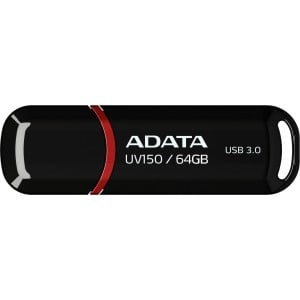 Adata UV150 64GB USB 3.0 Snap-on Cap Flash Drive  Black (AUV150-64G-RBK)
