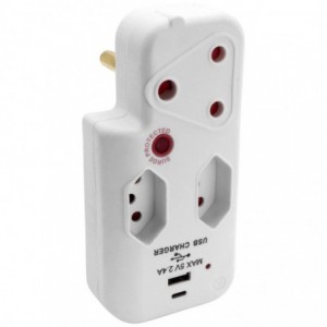 Ellies  3 Way Medium Surge adaptor with type C + USB - White