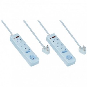 2x SWITCHED 4 Way Surge Multiplug 0.5M Braided Cord Blue