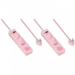 2x SWITCHED 4 Way Surge Multiplug 3M Braided Cord Pink