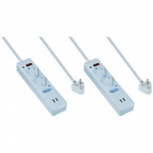 2x 3 Way Surge  Multiplug with Dual  USBs  Blue-0.5M