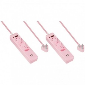 2x 3 Way Surge  Multiplug with Dual  USBs Pink-3M