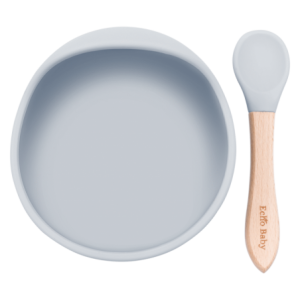 Silicone Suction Bowl and Spoon Set - Stone