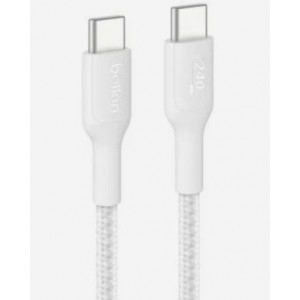 Belkin - Eco Braided USB-C to USB-C Cable (2Meter  240W) - Soft- Flexible Fast-Charging Cable- Type C Charger Cord for iPhone 16- Galaxy S25- Pixel 9- MacBook- iPad Pro- &amp; More - White