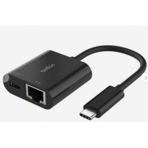 Belkin USB-C to Ethernet Adapter with Power Delivery Port up to 100 Watt Power Delivery - Black (2 year warranty) (Premium Brand)(745883877584)