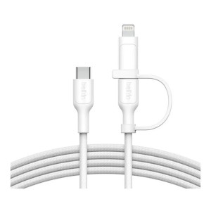 Belkin -BOOSTCHARGE 2in1 USB-C to USB-C Braided Cable with Lightning adapter- 1.5 Meters - White (745883904907)